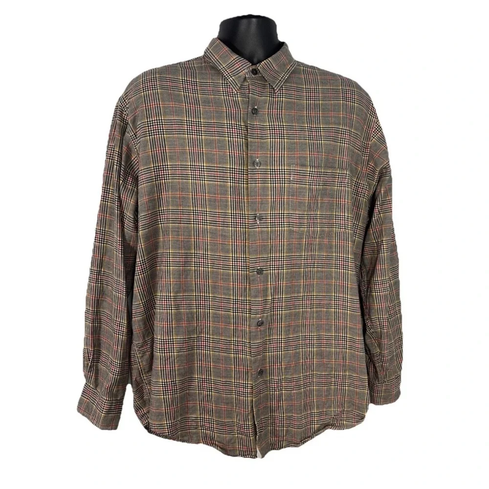 Vintage J. Crew casual Button down shirt Men’s Large Plaid Wool/Cotton W/ Pocket